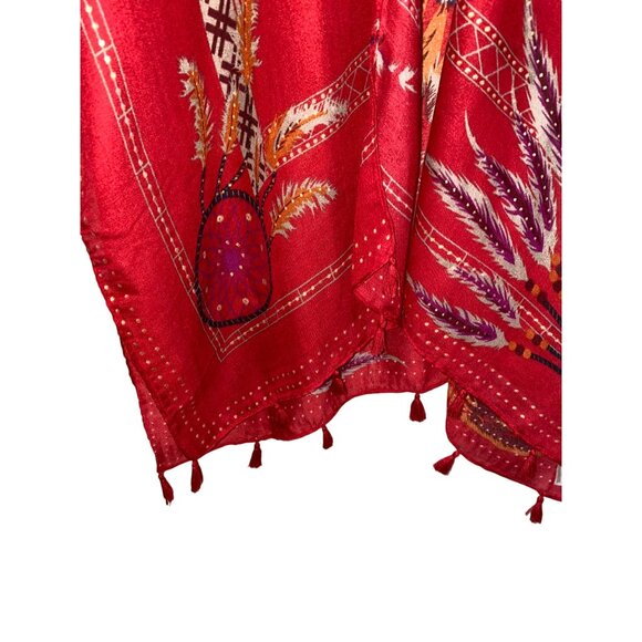 Woven Heart Red BOHO Native American Kimono Feather Vest Size S/M - Picture 5 of 6